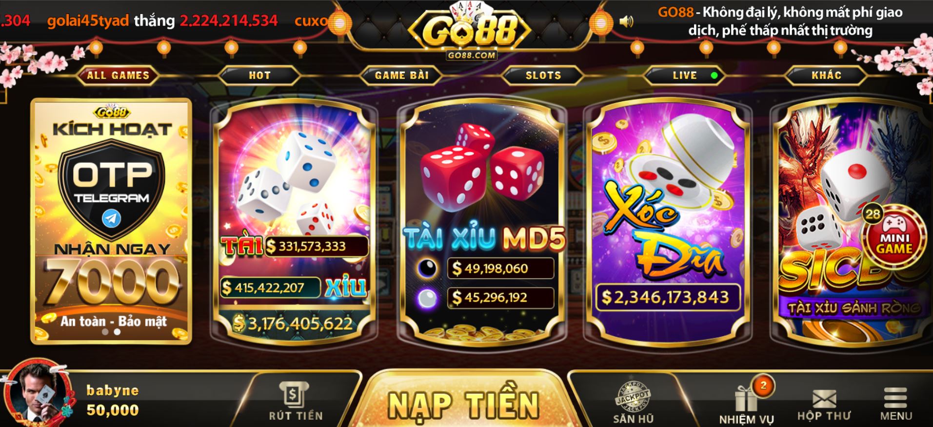 Giao diện game Go88